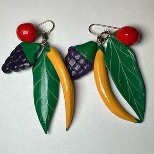 Vintage Wooden Hand-Painted Fruit Earrings